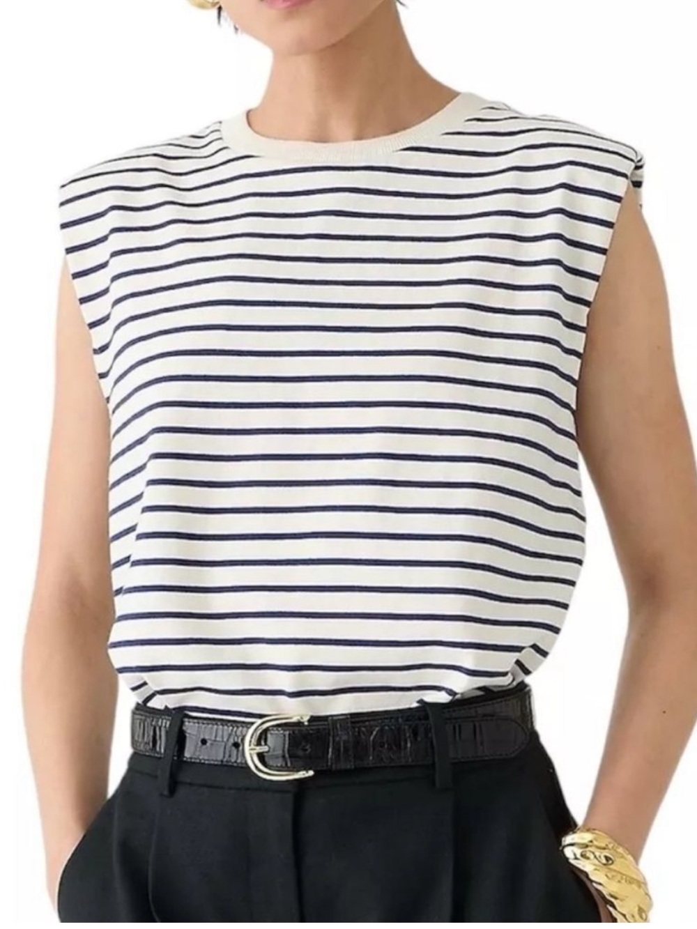 J. Crew Ivory & Navy Striped Structured muscle T-shirt in stripe mariner cotton